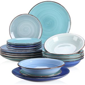 Roroa Luxe Serviesset - Serviesset 6 persoons - 18 delig - Borden - Rond - Porselein - Servies - Lichtblauw