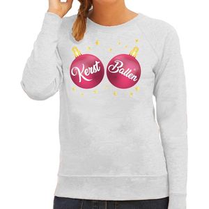 Foute kersttrui / sweater grijs met roze Kerst Ballen borsten voor dames - kerstkleding / christmas outfit XS