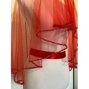 Rode kristallen bruidssluier -Compleet setje met sierlijke afwerking