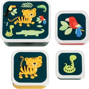A Little Lovely Company - Brooddoos - Broodtrommel - Lunch & snack box set van 4 Jungle tijger