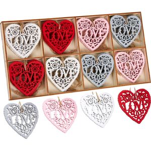 BRUBAKER 24-Delig Decoratie Hanger Love Set - Houten Hanger Harten ca. 6 cm - hanger Love - Houten Decoratie - DIY Decoraties - Rood, Wit en Pastelkleuren