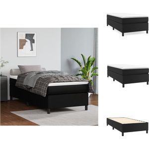 vidaXL Boxspringbed - Zwart Kunstleer - 203x100x35 cm - Pocketvering matras - Middelharde ondersteuning - Huidvriendelijk topmatras - Multiplex lattenbodem - Bed