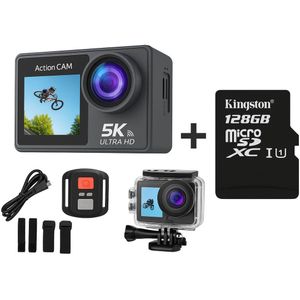 NexZone - Action Camera - Waterdicht 30m - 5K Ultra HD - Incl. 128GB SD Kaart - Actioncam - 60fps - Wifi - Onderwatercamera - Dubbel Scherm - Beelstabilisatie - Incl. Accessoires