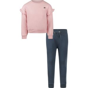 Koko Noko - Basic collection - Biologisch katoen - Kledingset - 2 delig - Joggingbroek Navy - Sweater Dusty pink met roesjes - Maat 92