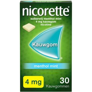 Nicorette Suikervrij Kauwgom Menthol Mint 4mg - 3 x 30 stuks