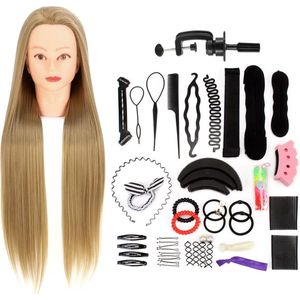 Kappershoofd - Oefenhoofd Kapperspop - Blond Haar - 65 cm - Met Statief en Styling Accessoires