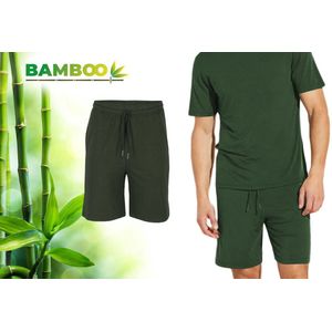 Bamboe Pyjama Short Heren - Groen - Maat M - Korte Pyamabroek Heren - Pyama Heren Volwassenen