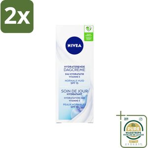 NIVEA - Essentials Dagcrème - Hydraterende Gezichtscrème - Normale huid - SPF 15 - Met Vitamine E, Magnolia- & Lotusextract - 50 ml - Voordeelverpakking - 2 stuks - Dagcrème normale huid - SPF 15