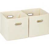 Relaxdays opbergbox stof - set van 2 - opvouwbaar - opbergmand - 30 cm - kast organizer - beige