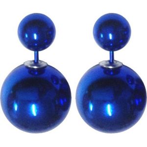 Fako Bijoux® - Oorbellen - Double Dots - Parel - Shiny Blauw