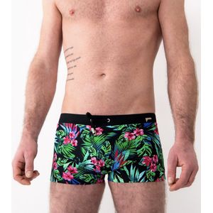 ZWEMBROEK/SWIMSUIT “Flower”, Zwart/Multicolor, maat L (aansluitend)