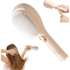 Antiklit Haarborstel - Telescopische Zelfreinigende Borstel - Hoofdmassage - Haarborstels Voor Vrouwen - Luchtkussen Massagekammen - Multifunctionele Antistatische Massagekam - Reiniging Met ééN Klik - Beige - 1 Stuk