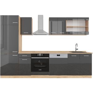Vicco R-Line Complete keukeneenheid – 300 cm , WB Eik Antraciet hoogglans/goud eiken , WB Eik