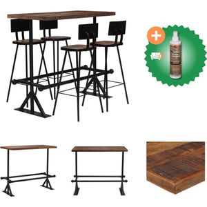 vidaXL 5-delige Barset massief gerecycled hout - Set tafel en stoelen - Inclusief Houtreiniger en verfrisser