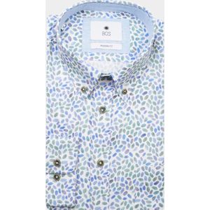 Bos Bright Blue Casual hemd lange mouw Multi Blade Print Shirt Ls 24107BL12BO/500 multicolor