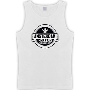 Witte Tanktop met “  Amsterdam / The Happy City "" print size S