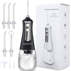 Waterflosser PRO - 350ML - 3 standen - 6 Opzetstukjes - Monddouche - Draadloos flosapparaat - Zwart