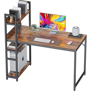 SHOP YOLO-Game bureau-Grote computertafel met plank rechts of links-stabiel stalen frame-100 x 60 cm-bruin