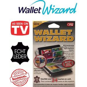 Wallet Wizard 24 Creditcard, Visitekaart En Cashhouder Met RFID Beveiliging Echt Leder - Zwart
