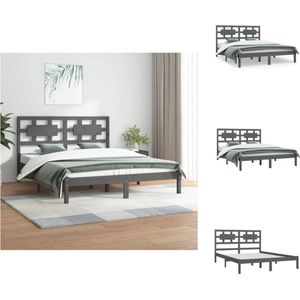 vidaXL Bed Grenenhout - Bedframe 205.5 x 155.5 x 31 cm - Hoofdbord - Grijs 150 x 200 cm - Bed