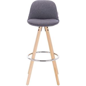 Hoge Barkruk Myrddin - Zithoogte 75cm - Grijs - Set van 1 - Linnen - Keuken - Barstoelen - Met rugleuning - Bruin frame