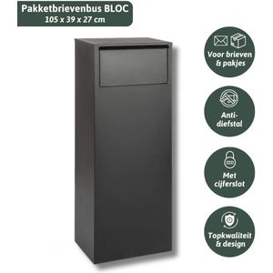 Famiflora - BLOC - Pakketbrievenbus - Mat Zwart - 105 x 39 x 27 cm