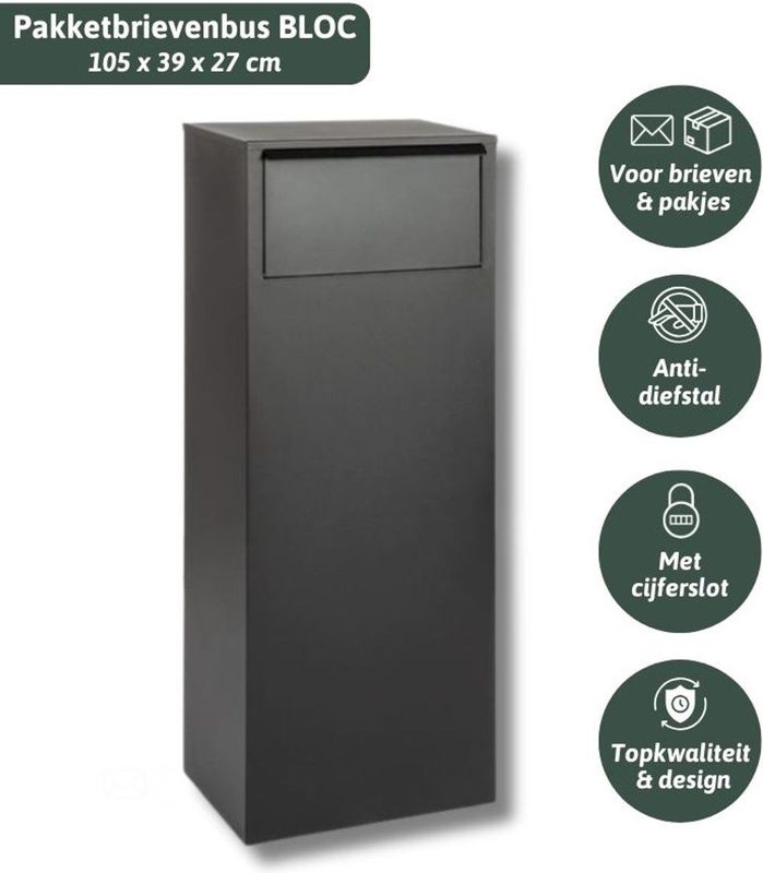 Famiflora - BLOC - Pakketbrievenbus - Mat Zwart - 105 x 39 x 27 cm