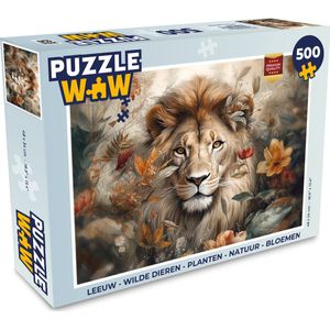 Puzzel Leeuw - Wilde dieren - Planten - Natuur - Bloemen - Legpuzzel - Puzzel 500 stukjes