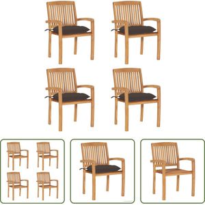 The Living Store Houten Tuinstoelen - Set van 4 - Teak - Inclusief Kussens