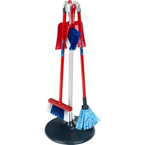 Klein Toys Vileda schoonmaakstation - stoffer, blik, bezem en dweil - incl. station voor ophangen en opbergen - 25x25x66 cm - rood blauw zwart