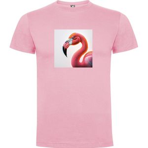Zacht Roze T-Shirt met “ Kleurrijke Flamingo“ Print Full Color maat 116 / 5/6 jaar