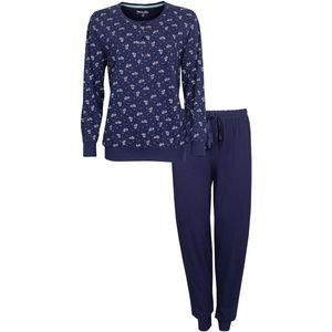 Medaillon Dames Pyjama - Polo Sluiting - Katoen - Blauw - Maat S