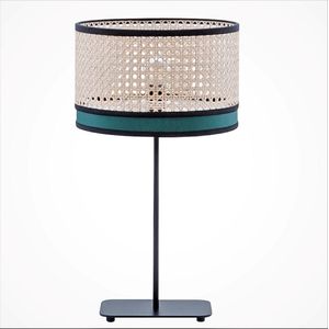 Landelijk design tafellamp /geweven kap met groen /zwarte band / Flam & Luce