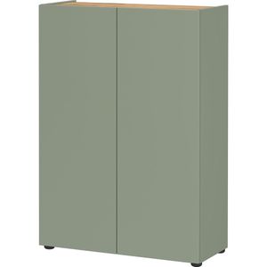 Opbergkast Eleonore Eiken - Groen - Breedte 74 cm - Hoogte 105 cm - Diepte 33 cm - Met planken - Met openslaande deuren