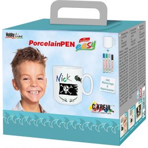 Kreul PorcelainPen + Kop Set voor jongens - 4 Porseleinpennen met mok en sjablonen - Geschikt als kado, voor kinderfeestjes & kids craft