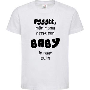 Shirt Aankondiging zwangerschap Pssstt, Mama heeft een baby in haar buik! | korte mouw | wit/zwart | maat 98/104 zwangerschap aankondiging bekendmaking Baby big sis bro sister brother Grote Zus Broer