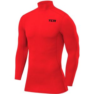 TCA Mannen Pro Performance Compressie Basislaag Lange Mouw Thermische Top - Mock Hals - Rood, S