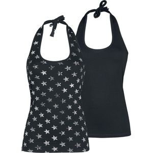 R.E.D. Rock-Engineered Design Zwarte haltertopjes dubbelpak - Dames - XL