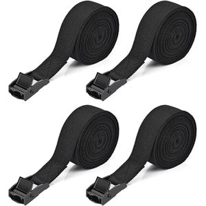 Fietsspanbanden - Fietsspanbanden met clip - 4 stuks - 2,5 m x 25 mm - Met metalen gesp - Voor fietsendragers, autodragers, surfplanken - Zwart