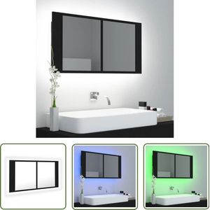 vidaXL Led Spiegel - Badkamerkast - Badkamerkast met spiegel en LED 90x12x45 cm acryl zwart - Zwarte Badkamerkast - Badkamerinrichting - Badkameraccessoires