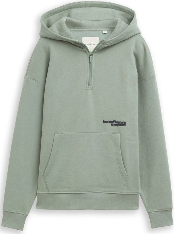 Tom Tailor - Hoodie - Dusty leave green - Met Rits en Statement-badges