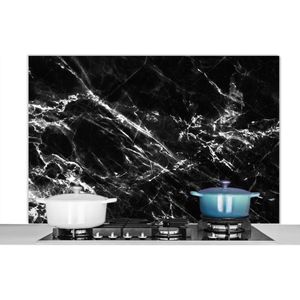 Spatscherm Keuken - Kookplaat Achterwand - Spatwand Fornuis - 120x80 cm - Zwart - Wit - Marmer print - Luxe - Aluminium - Wanddecoratie - Muurbeschermer - Hittebestendig