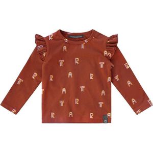 Your Wishes Art Ruffle Shoulder Top - Shirt - Lange Mouwen - Roodbruin - Meisjes - Maat: 122/128