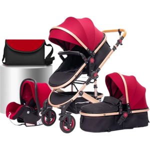 VoordeelVerkenner - Handige 3 In 1 Kinderwagen - Reiswieg - Inklapbaar - 0-36 Maanden - Kleur Red - Inclusief Autostoel
