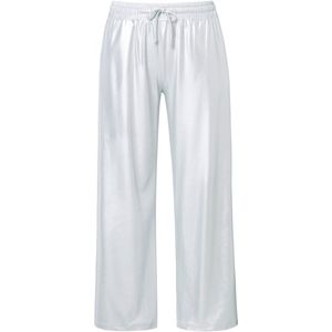 MIAMODA MIAMODA - Dames - Broek wijde pijpen glanzende look elastische tailleband - Zilver - Maat 44