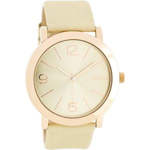 OOZOO Timepieces - Rosé goudkleurige horloge met zand leren band - C8710
