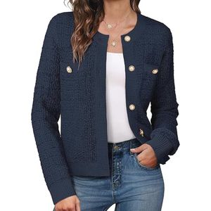 Damesvest met lange mouwen en zakken - Casual gebreide trui voor herfst en winter
