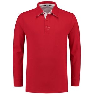 Lemon & Soda contrast polo met lange mouw voor heren rood/wit maat M