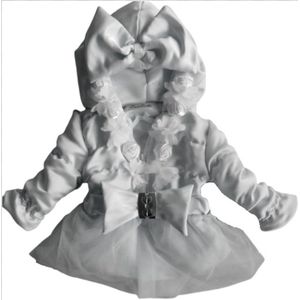 Maat 56 Kinderjas wit met witte tule bloemen baby en kind Jas bloemen roos kinderjas strik