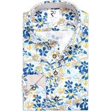 R2 Overhemd Knitted Bloemenprint Blauw Extra Long Sleeves - Maat 43 - Heren - Overhemden Casual